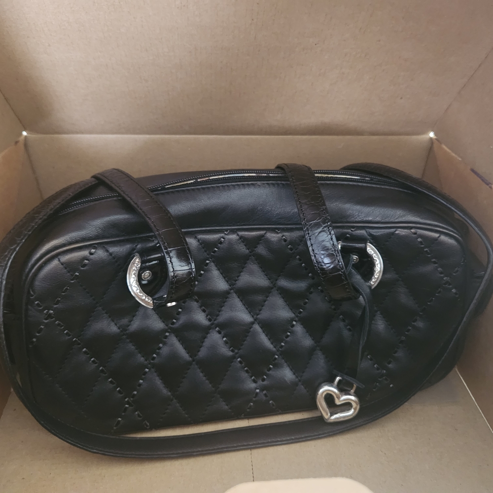 Brighton Black Quilted Shoulder Bag with Heart Charm